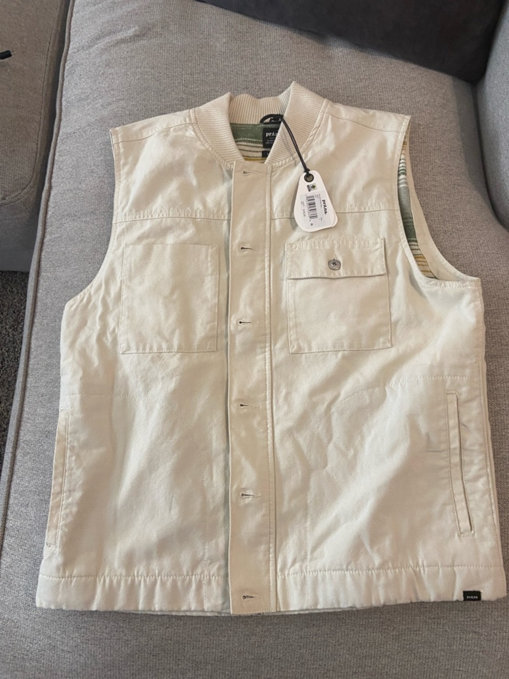 Prana Men's Grover Canvas Cream Utility Vest Size Large NWT